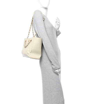 Chanel Caviar Quilted Small Trapezoid Chain Shopping Tote Ivory 2 of 10