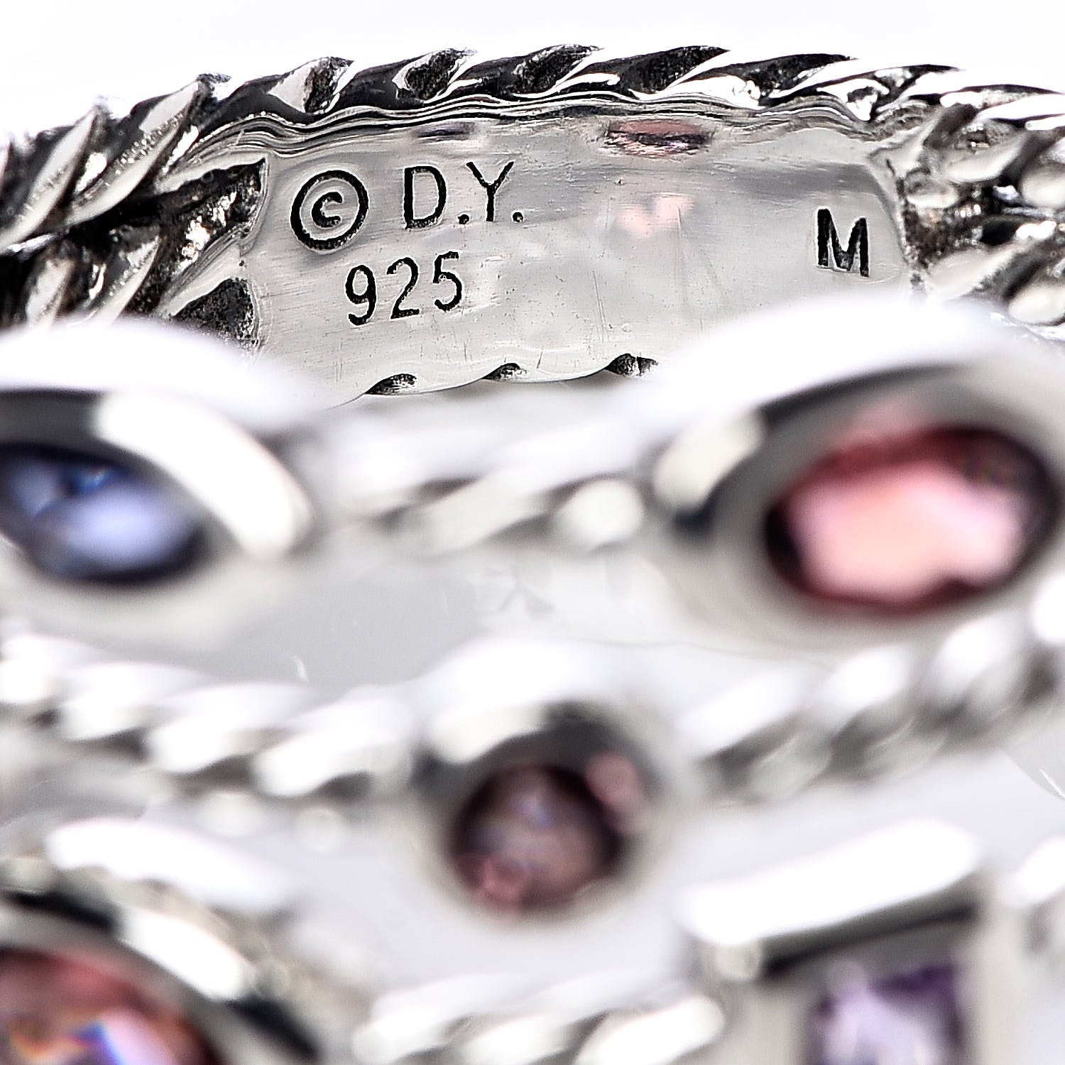 David Yurman Sterling Silver Amethyst Tourmaline Garnet Iolite Confetti 3 Row Ring 52 6 5 of 5