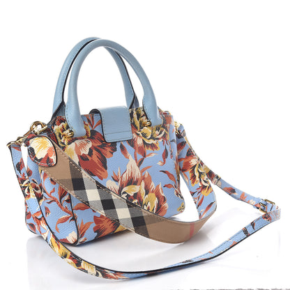 Burberry Soft Grain Calfskin Floral Print Small Buckle Tote Peony Rose Pale Blue Vibrant Orange 3 of 15