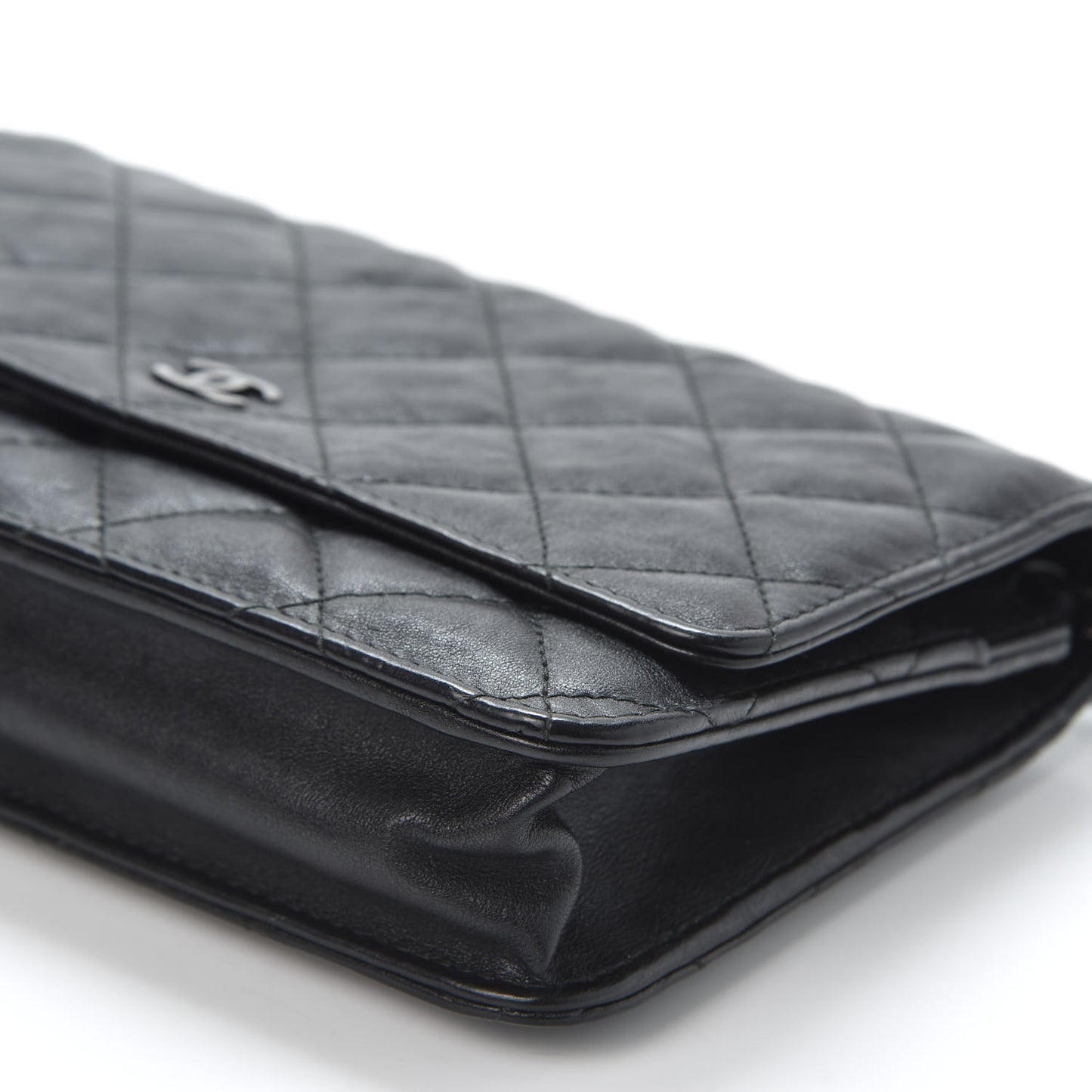Crumpled Calfskin Quilted Wallet On Chain WOC So Black