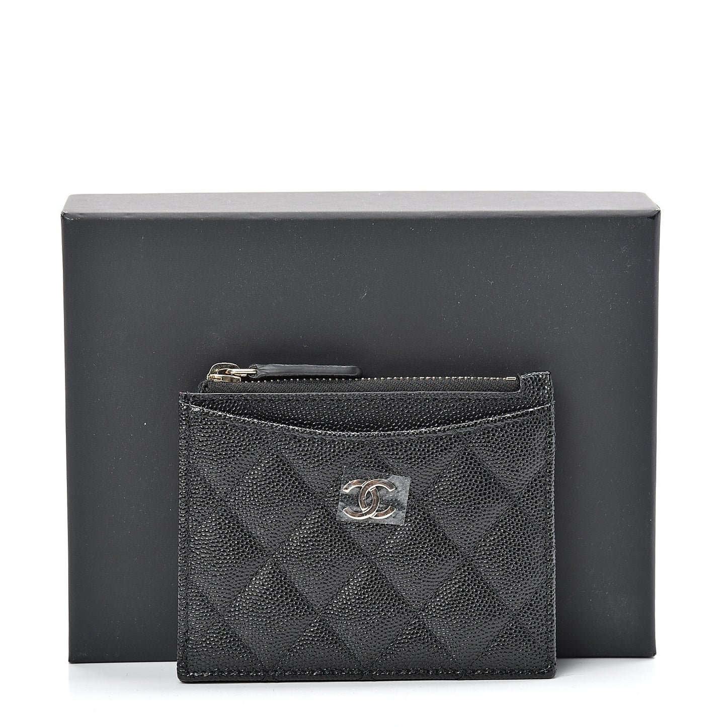 Caviar Quilted CC Zip Card Holder Black
