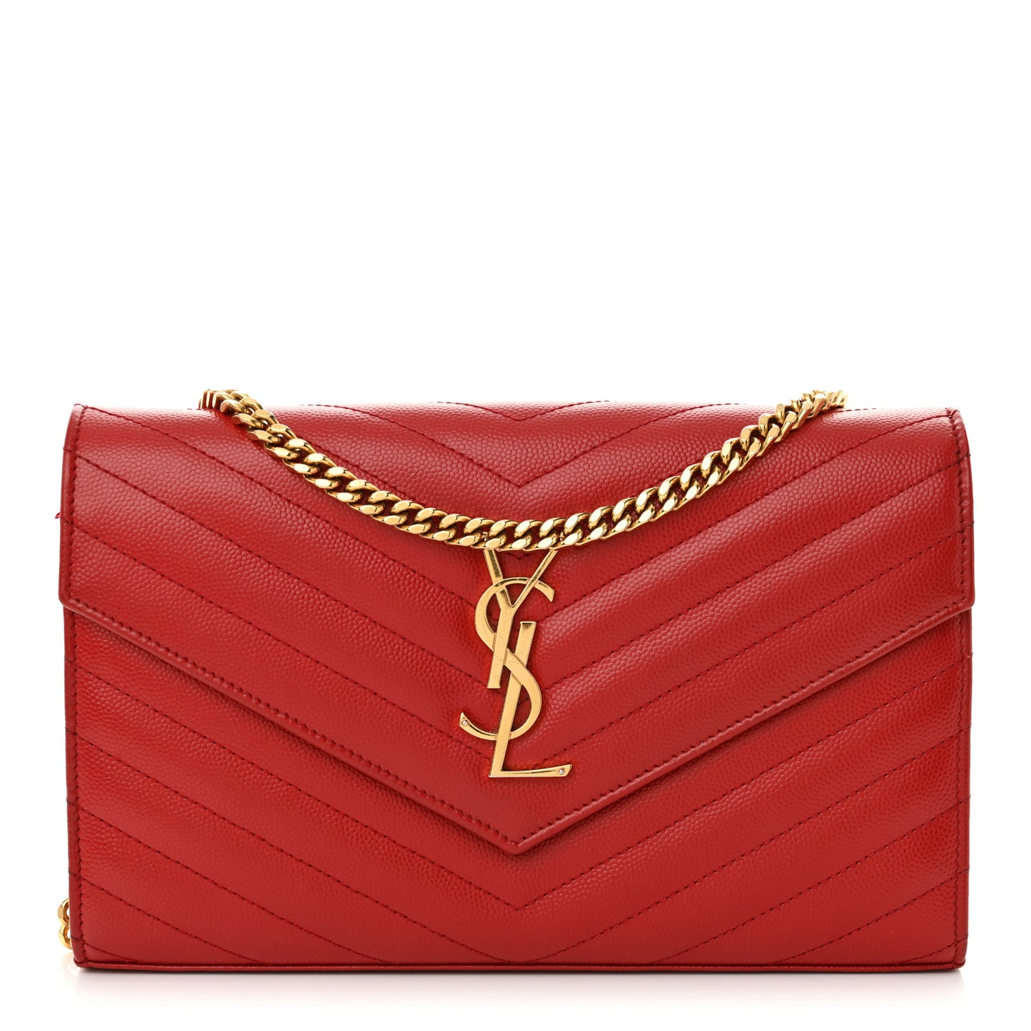 Grain De Poudre Matelasse Chevron Monogram Chain Wallet Red