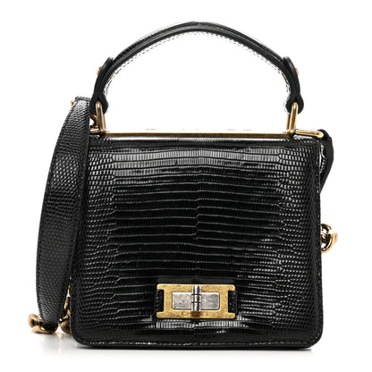 Chanel Lizard Mademoiselle Lock Top Handle Crossbody Flap Black 1 of 9
