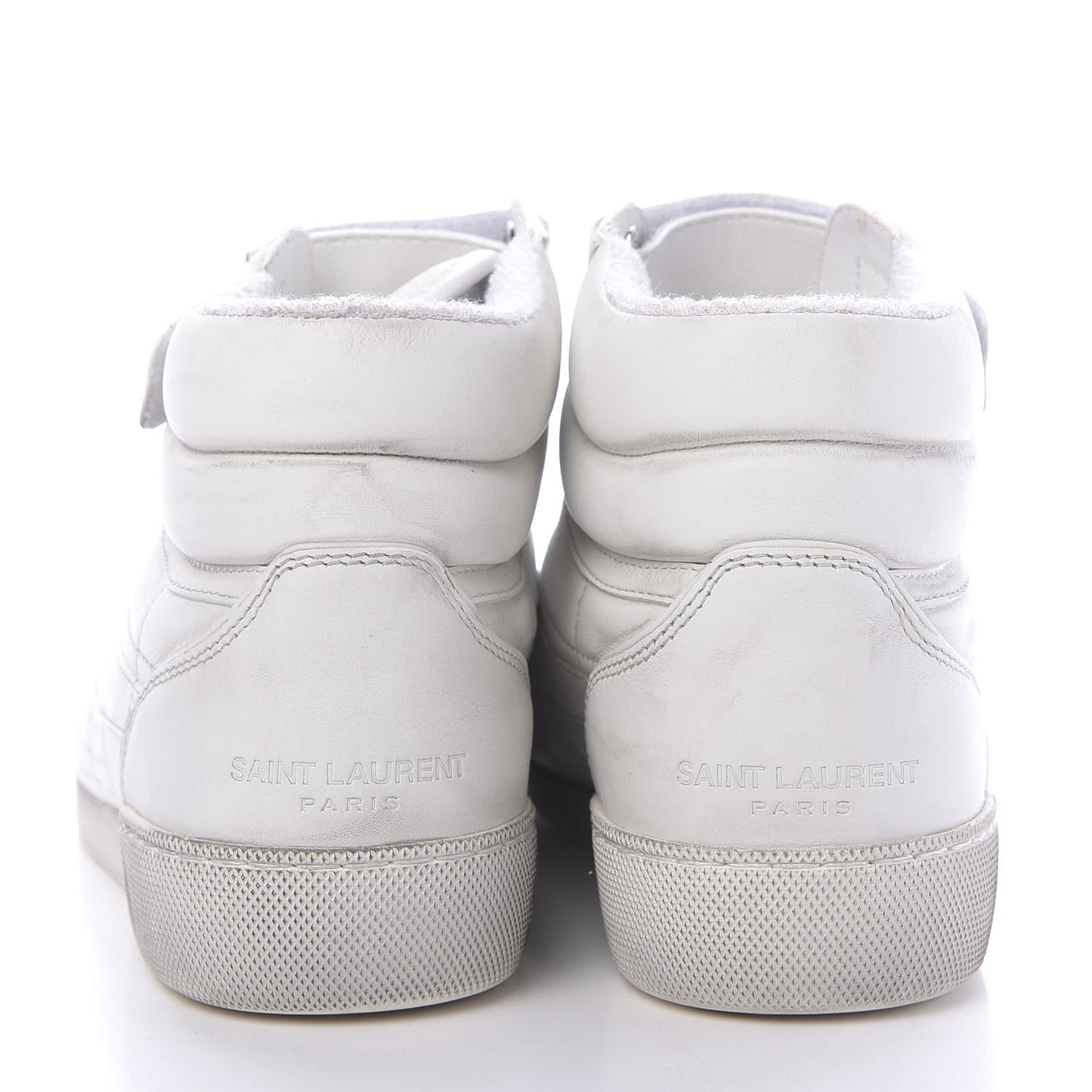 Calfskin Distressed Lenny Logo-Print High Top Sneakers 36.5 Blanc Optique