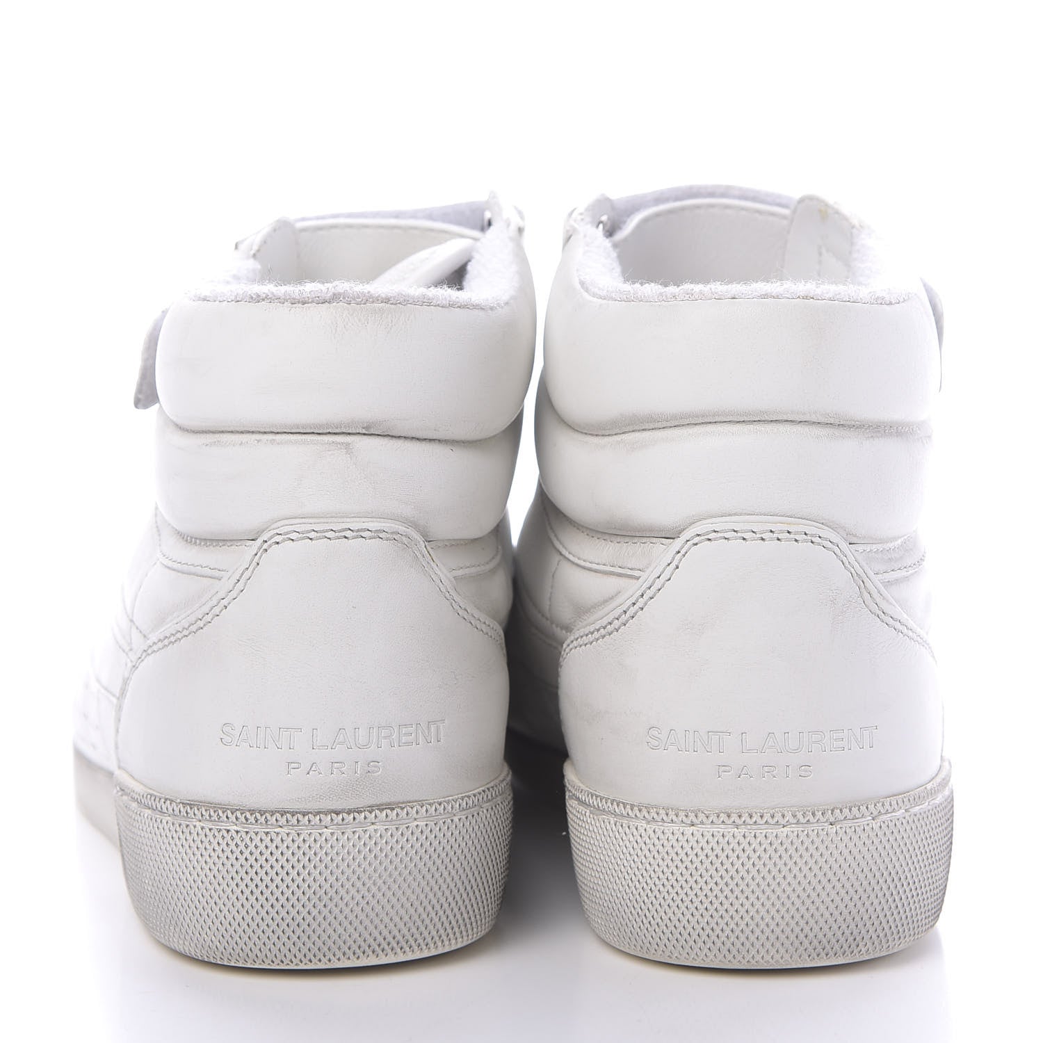 Saint Laurent Calfskin Distressed Lenny Logo-Print High Top Sneakers 36.5 Blanc Optique 7 of 9