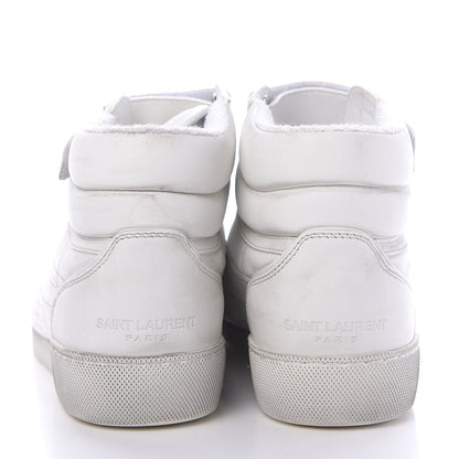 Saint Laurent Calfskin Distressed Lenny Logo-Print High Top Sneakers 36.5 Blanc Optique 7 of 9