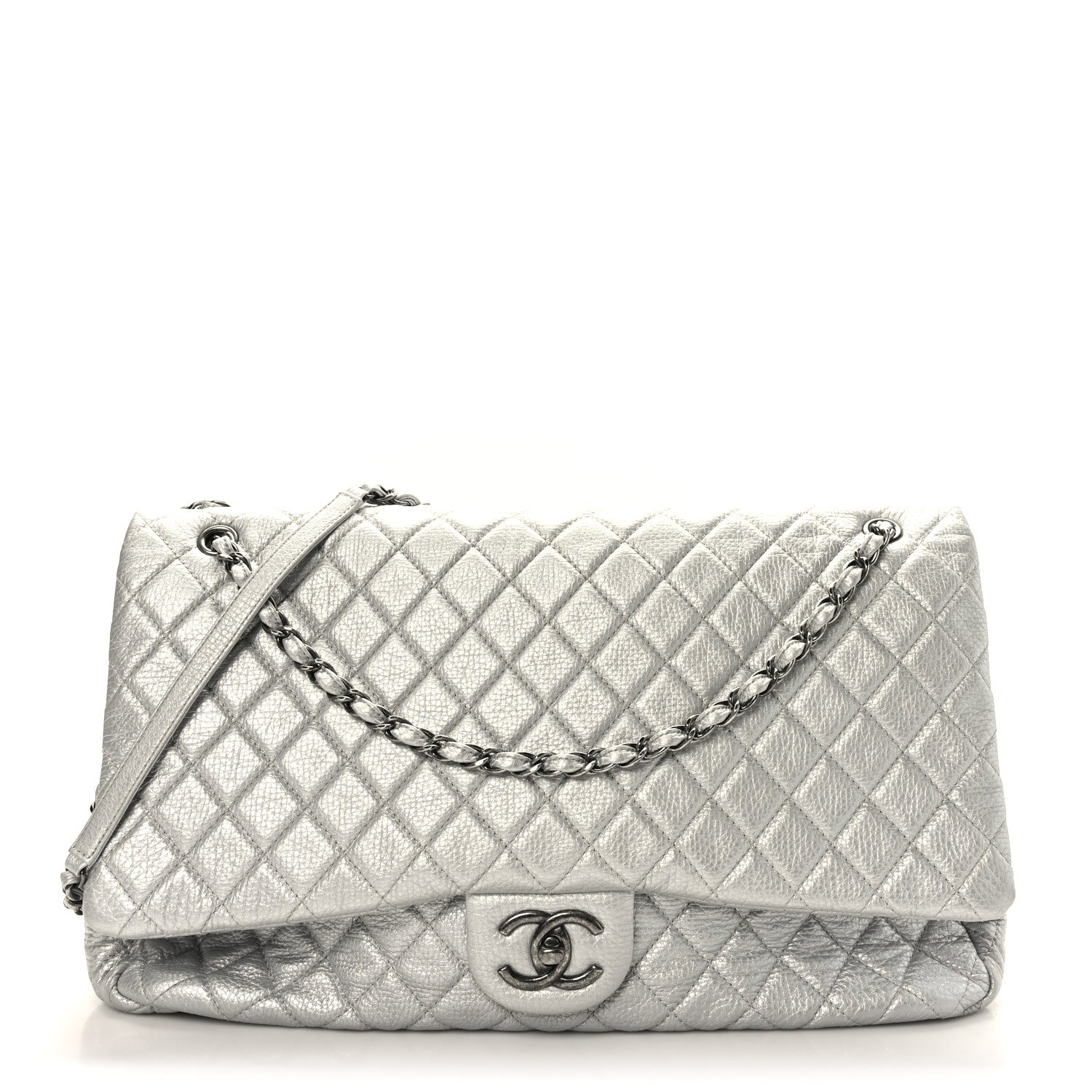 Chanel Metallic Calfskin Quilted Small XXL Travel Flap Bag Silver 1 of 9