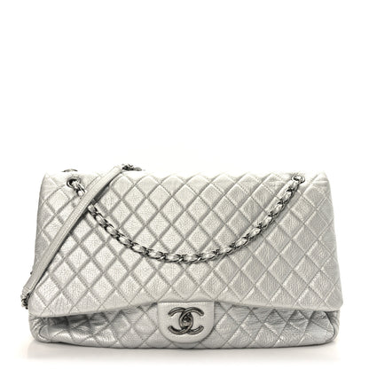 Chanel Metallic Calfskin Quilted Small XXL Travel Flap Bag Silver 1 of 9