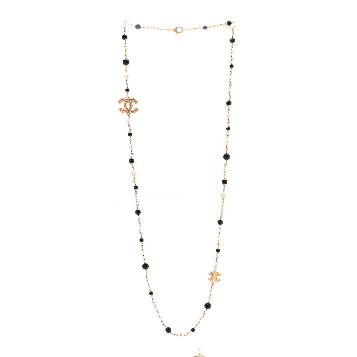 Irregular Pearl Bead CC Long Necklace Black Gold