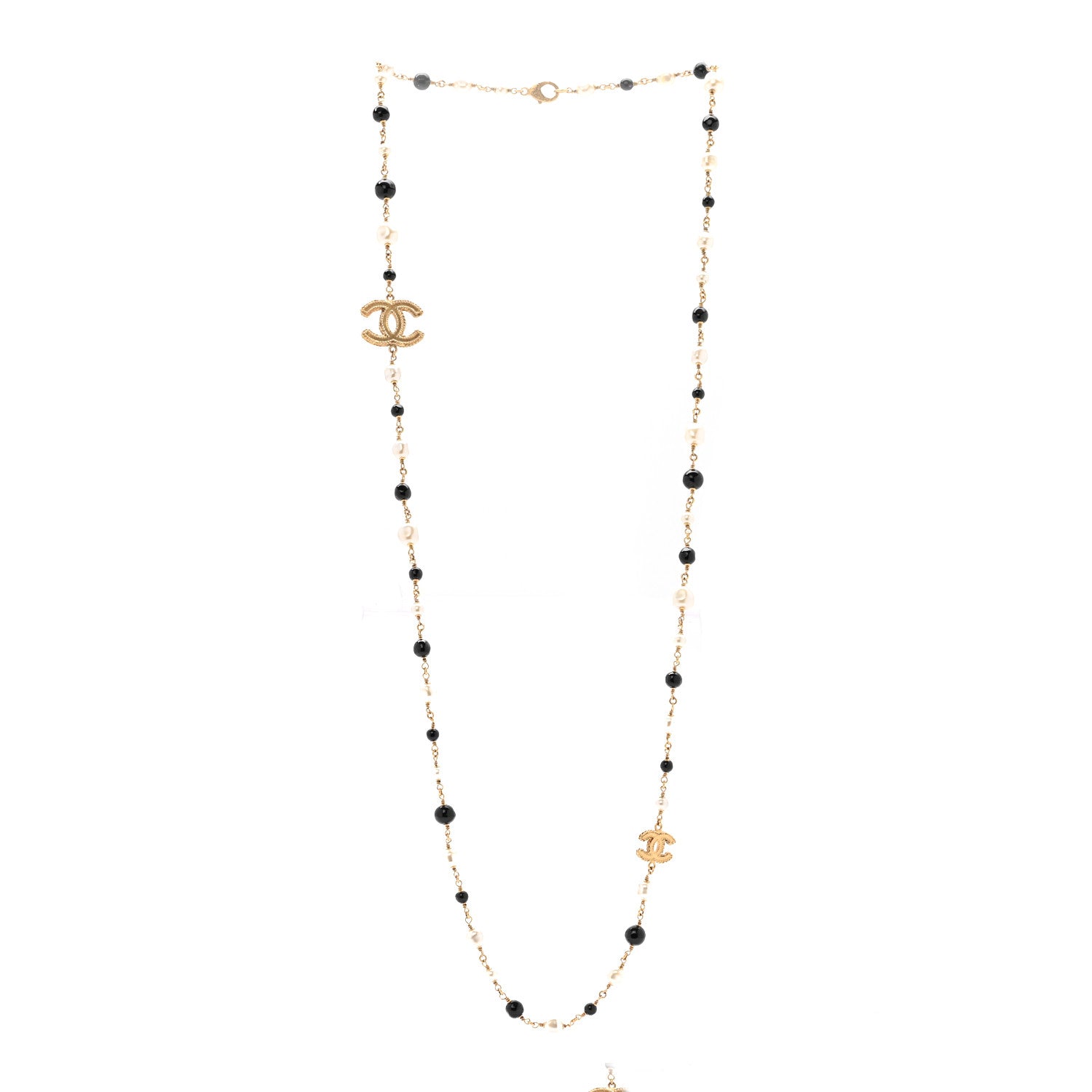 Chanel Irregular Pearl Bead CC Long Necklace Black Gold 3 of 5