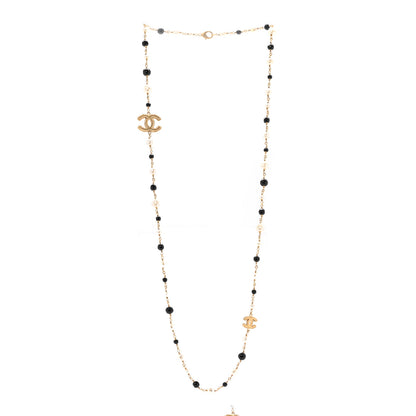 Chanel Irregular Pearl Bead CC Long Necklace Black Gold 3 of 5