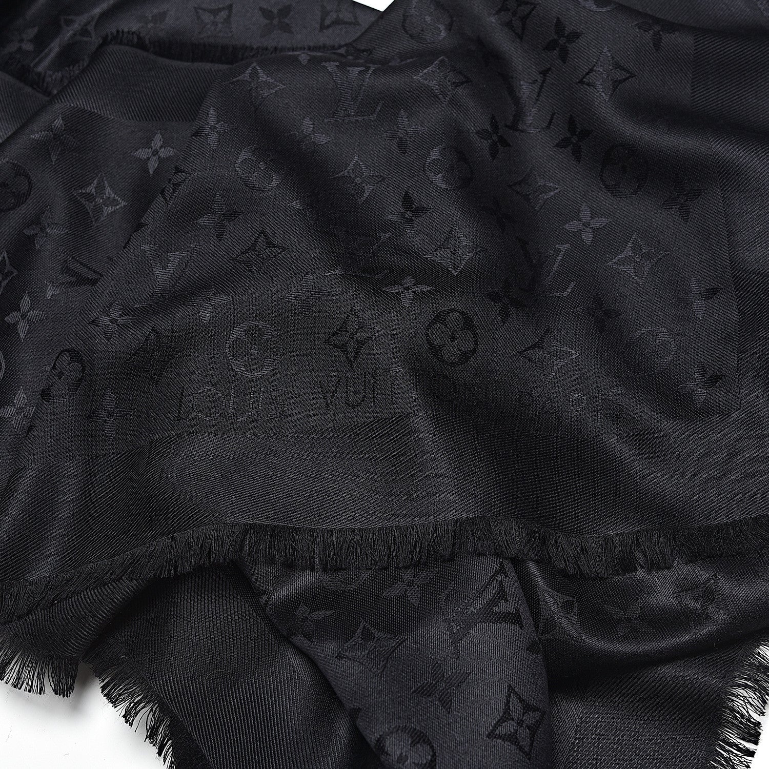 Louis Vuitton Silk Wool Monogram Shawl Black 4 of 4