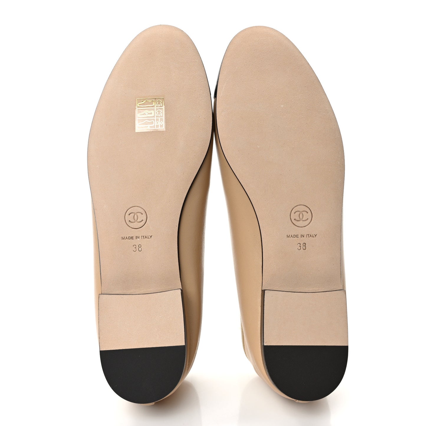 Lambskin Cap Toe CC Ballerina Flats 38 Beige Black