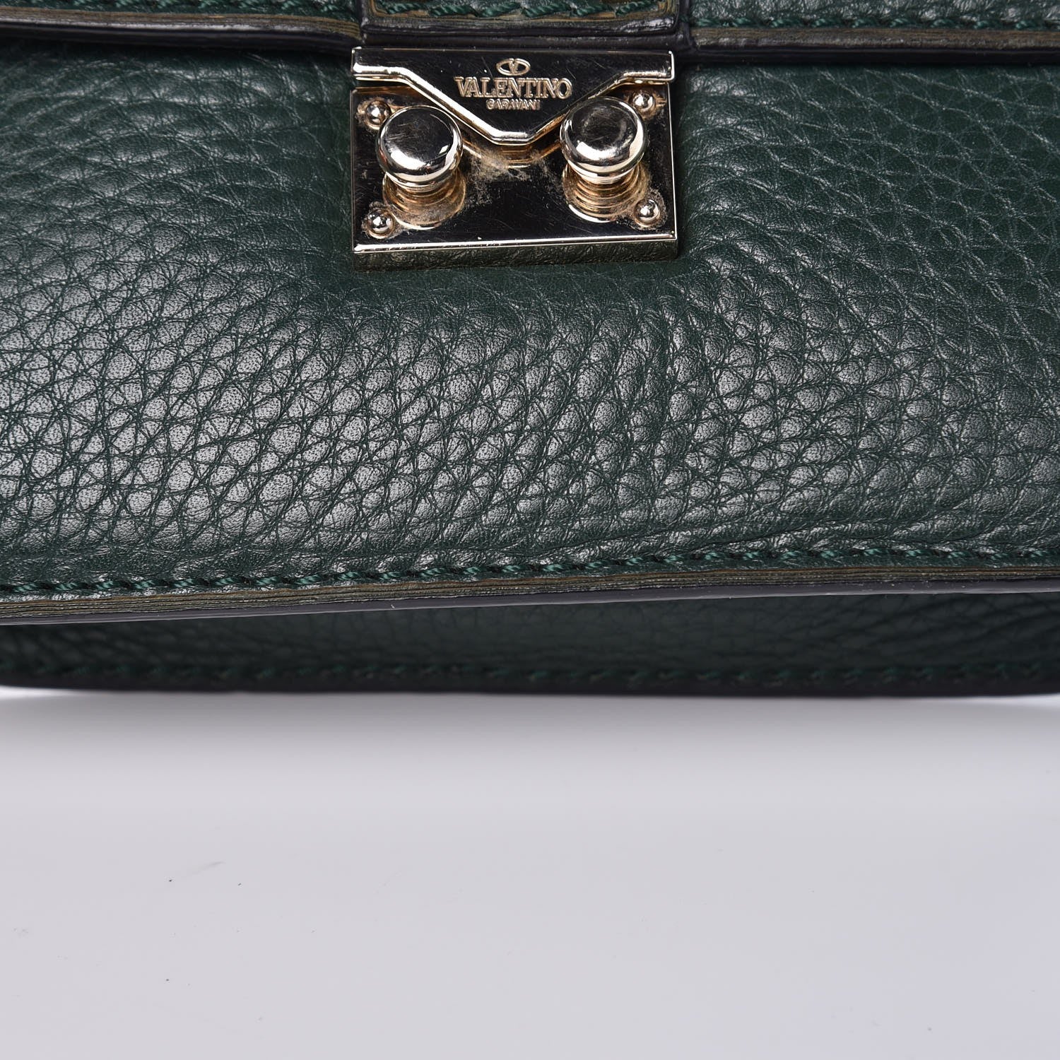 Valentino Garavani Pebbled Calfskin Small Glam Lock Rockstud Flap Dark Green 8 of 9