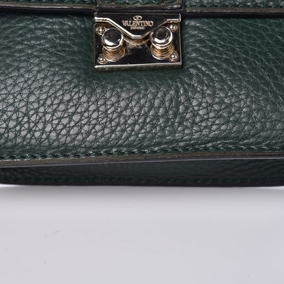 Valentino Garavani Pebbled Calfskin Small Glam Lock Rockstud Flap Dark Green 8 of 9