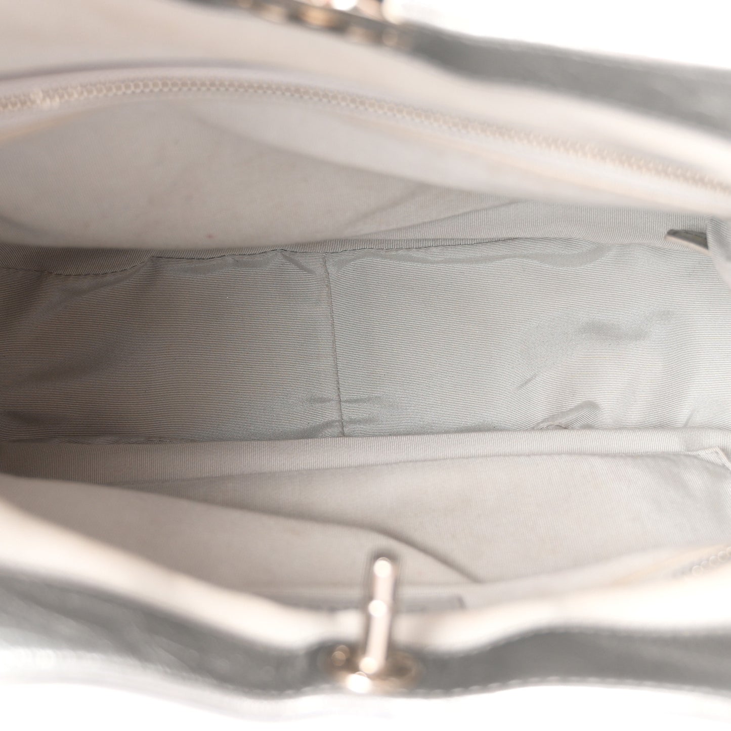 Metallic Crumpled Calfskin Small 31 Shopping Bag Silver