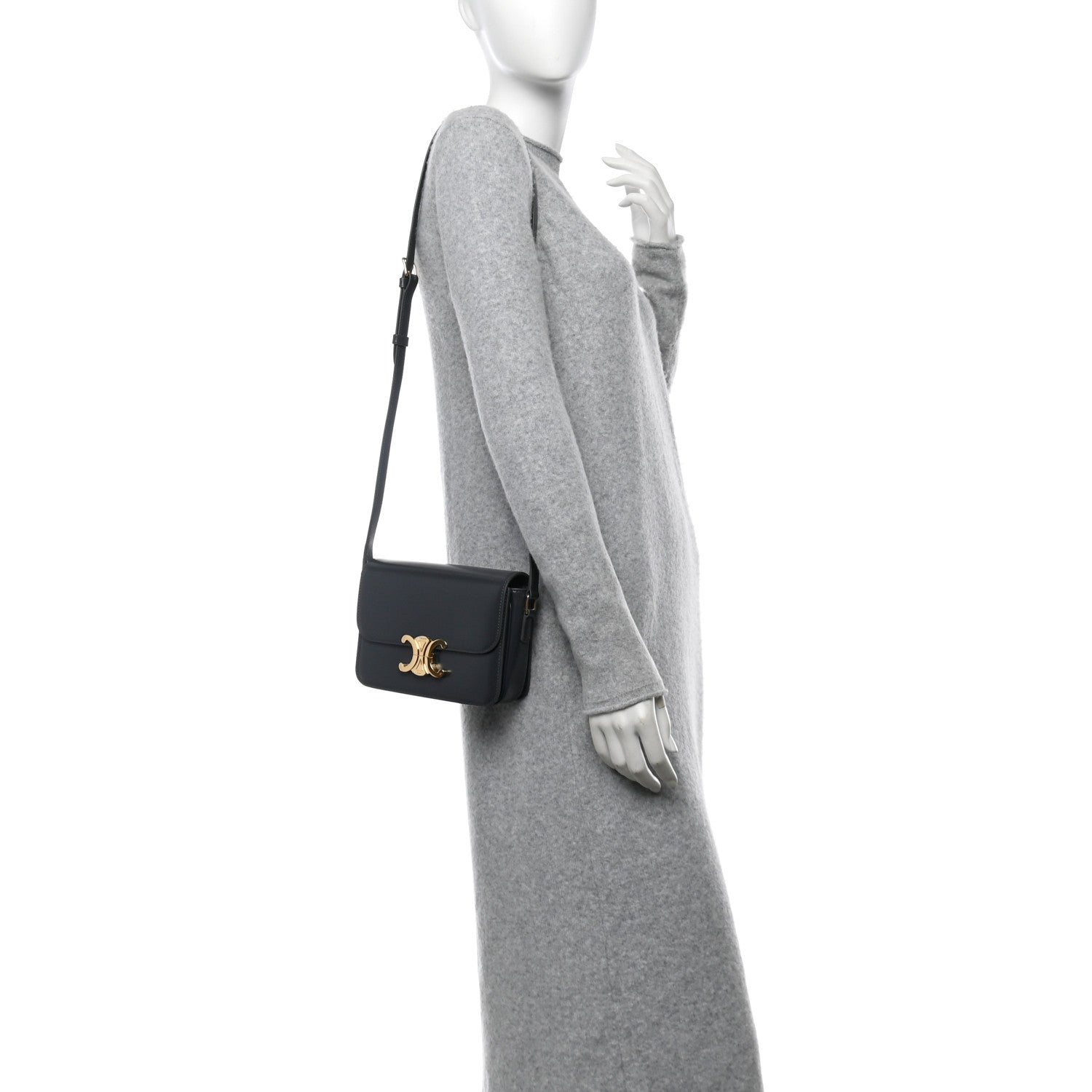 Celine Shiny Calfskin Teen Triomphe Dark Grey 2 of 11