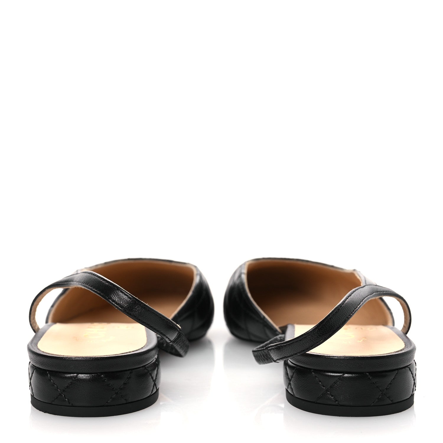 Chanel Lambskin Patent Cap Toe CC Slingback Flats 37.5 Black 6 of 11