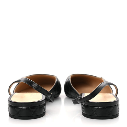 Chanel Lambskin Patent Cap Toe CC Slingback Flats 37.5 Black 6 of 11