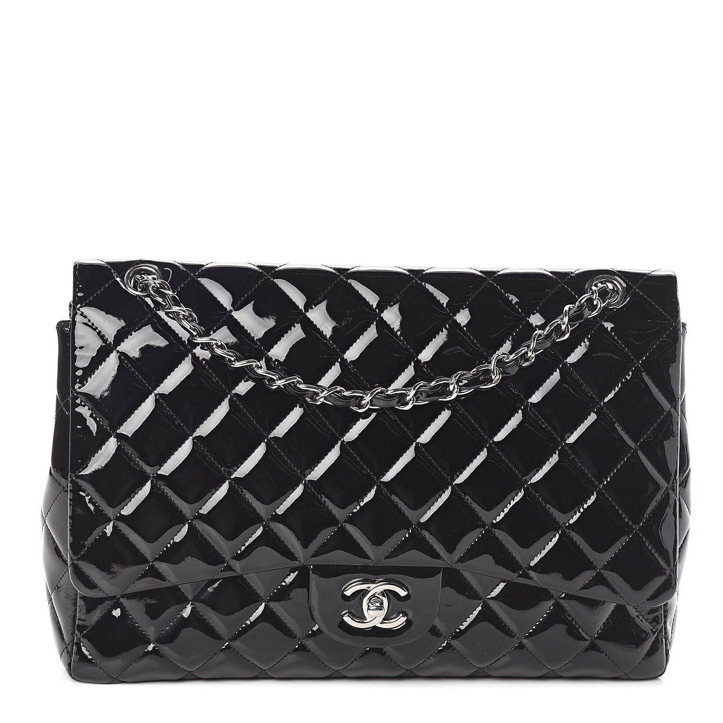 Patent Quilted Maxi Single Flap Black
