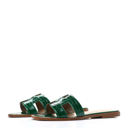 Hermes Shiny Alligator Oran Sandals 36 Emeraude 3 of 9