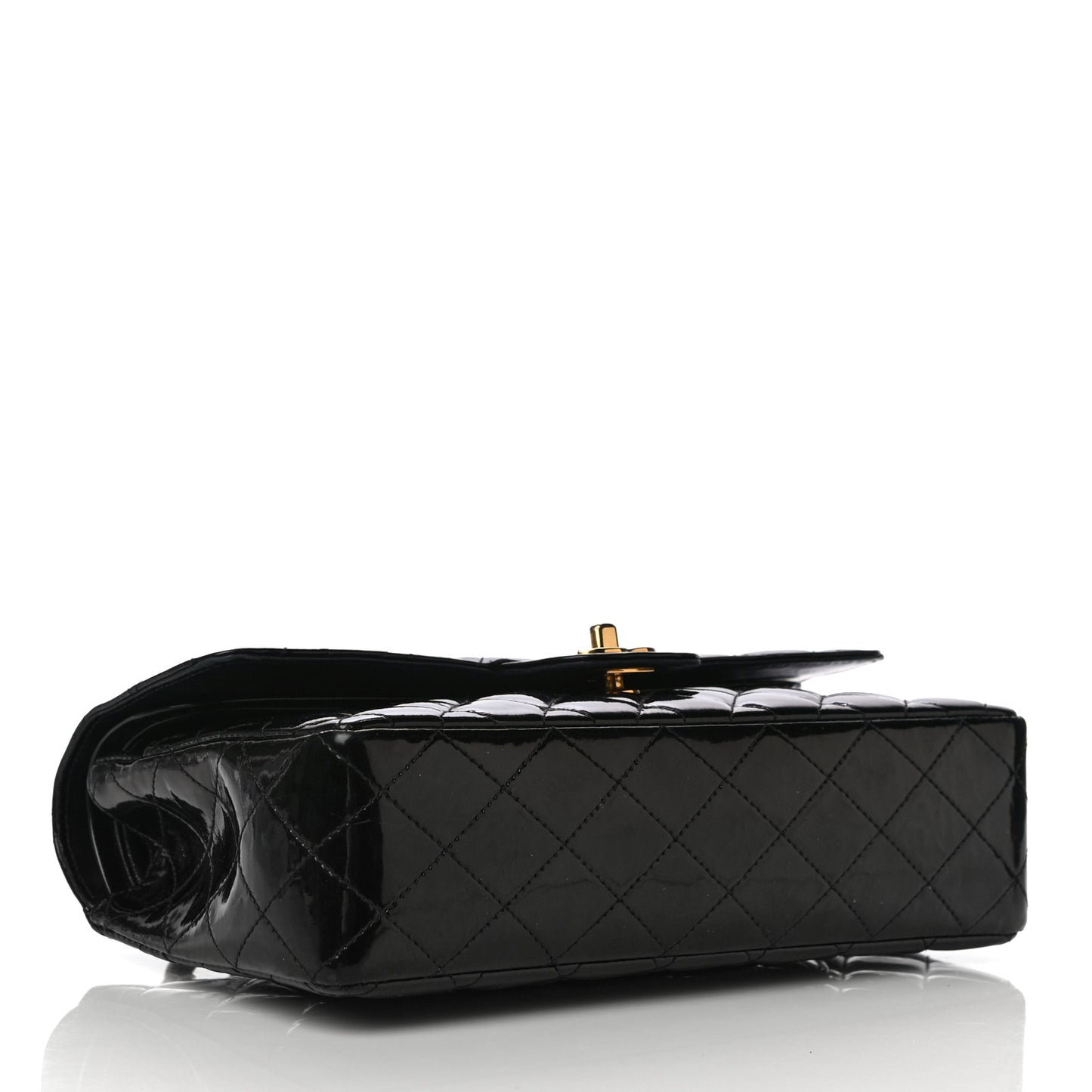 Patent Quilted Medium Double Flap Black