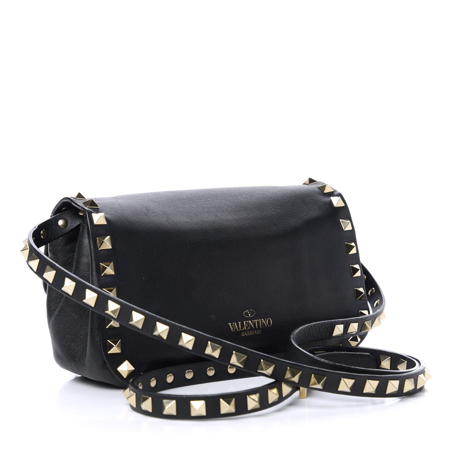 Vitello Mini Rockstud Flap Saddle Crossbody Bag Black