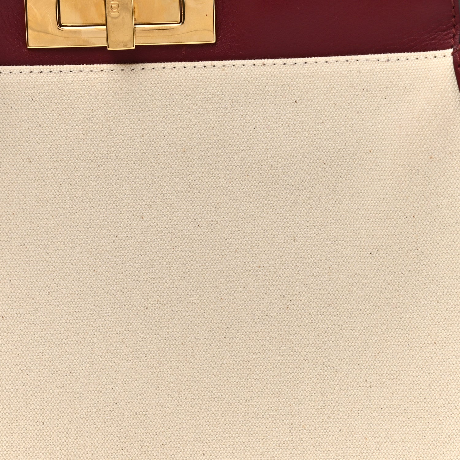 Fendi Canvas Calfskin Crocodile Embossed Medium Peekaboo Iconic Satchel Grezzo Barolo Bubblegum 8 of 17