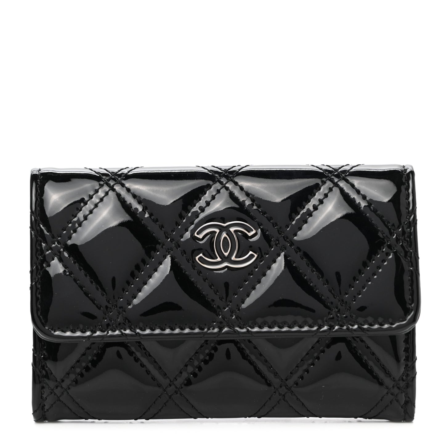 Patent Quilted Flap Card Holder Black