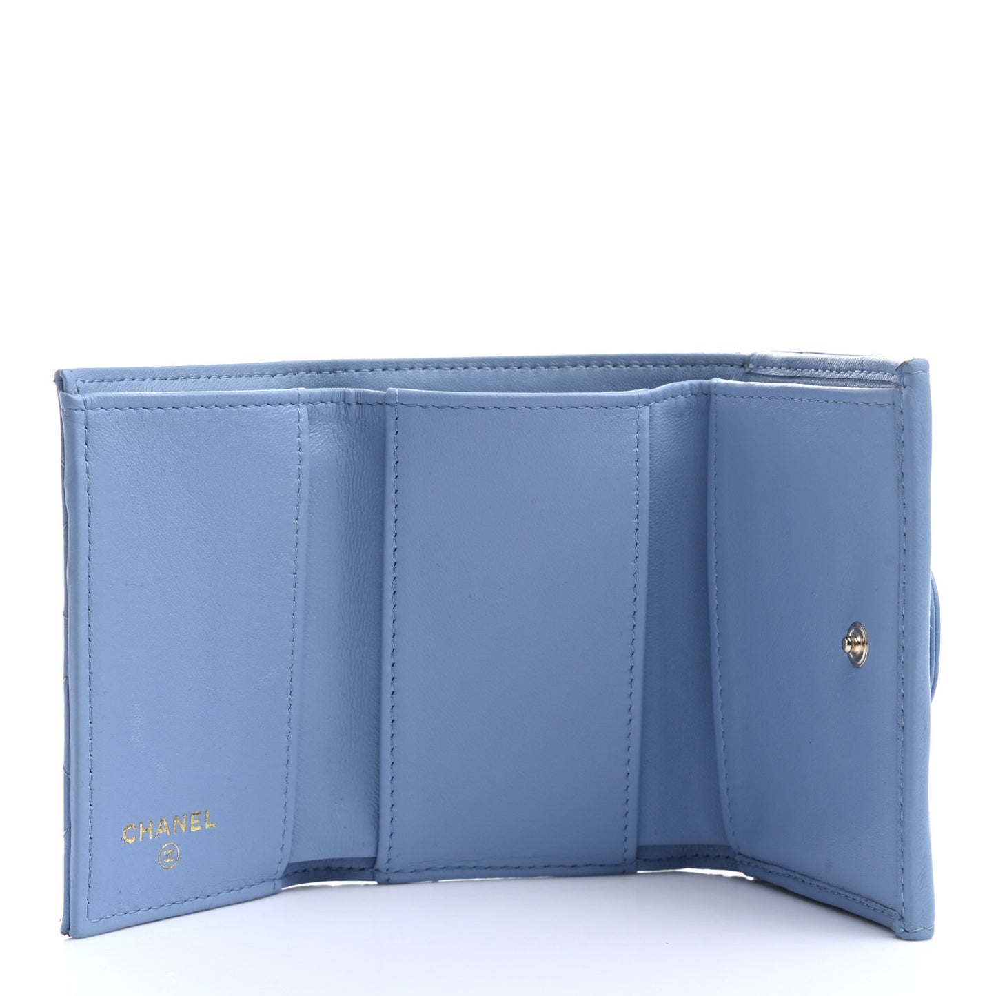 Lambskin Quilted Double Flap Wallet Light Blue