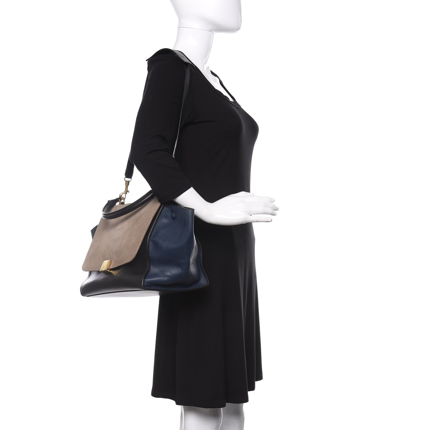 Celine Calfskin Suede Medium Tri-Color Trapeze Grey 2 of 10