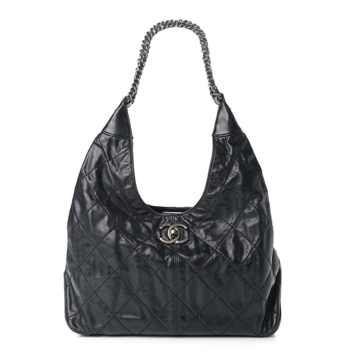 Aged Calfskin Quilted Coco Supple Hobo Black