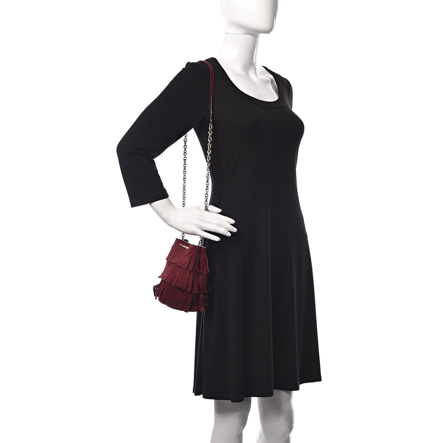 Burberry Suede Fringe Mini Bucket Bag Cherry 2 of 12