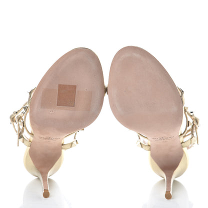 Valentino Garavani Metallic Pebbled Calfskin Rockstud Gladiator 105mm Sandals 36 Platino 5 of 9