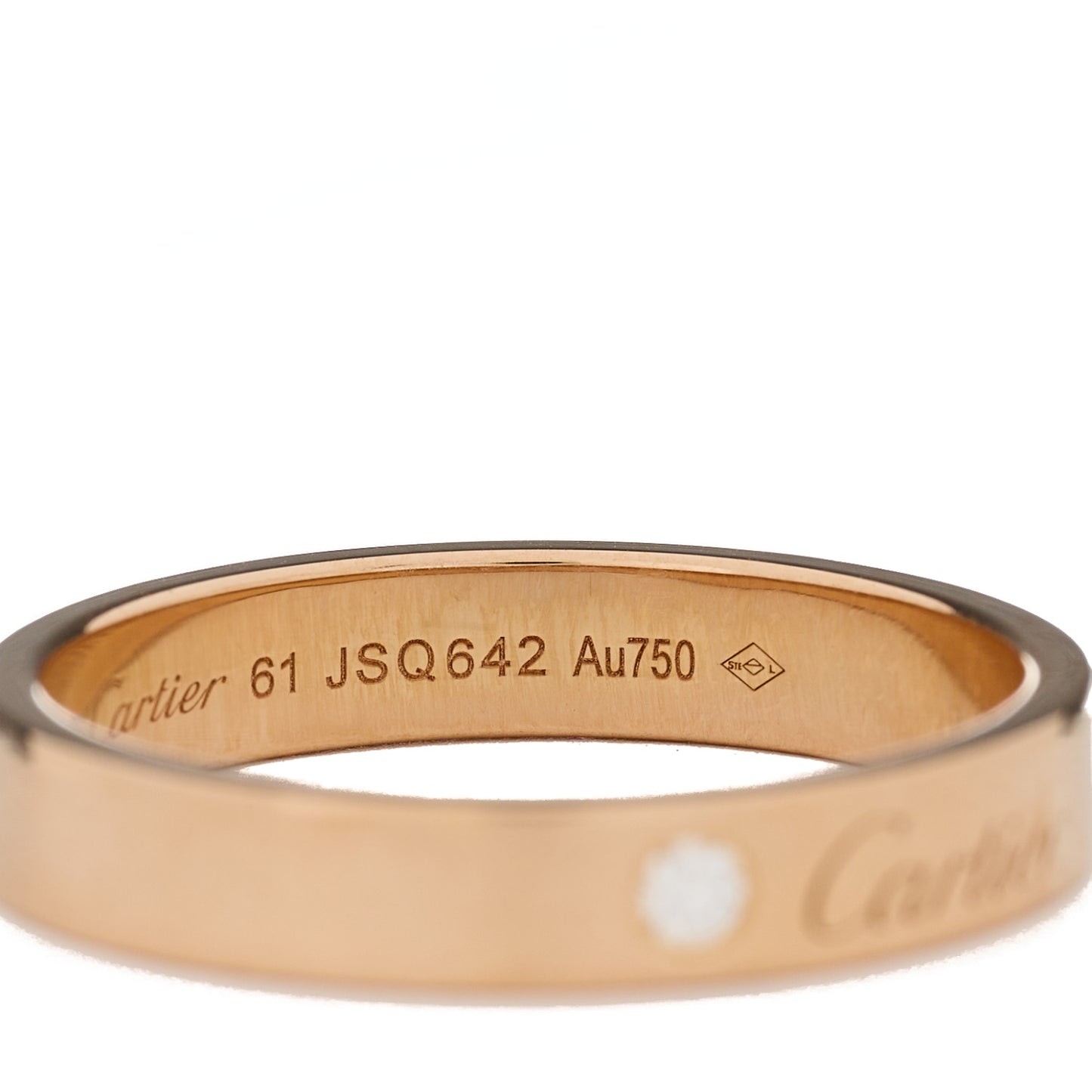 18K Pink Gold Diamond 4mm C De Cartier Wedding Band Ring 61 9.75