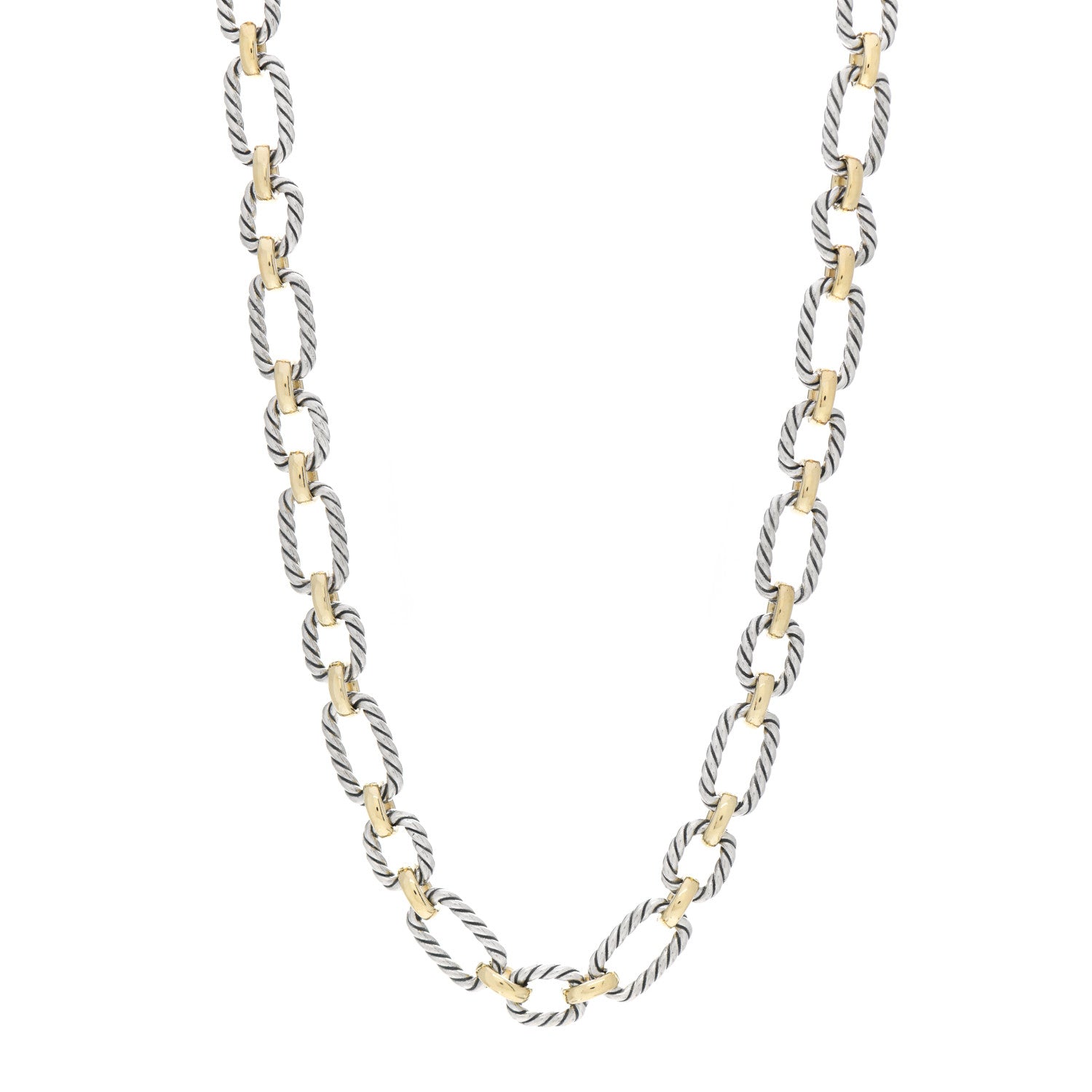 David Yurman Sterling Silver 18K Yellow Gold Blue Sapphire 9.5mm Cushion Link Necklace 1 of 4