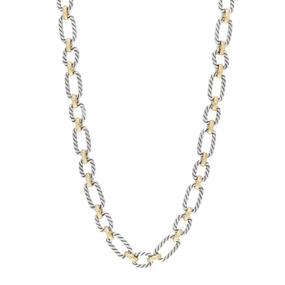 David Yurman Sterling Silver 18K Yellow Gold Blue Sapphire 9.5mm Cushion Link Necklace 1 of 4