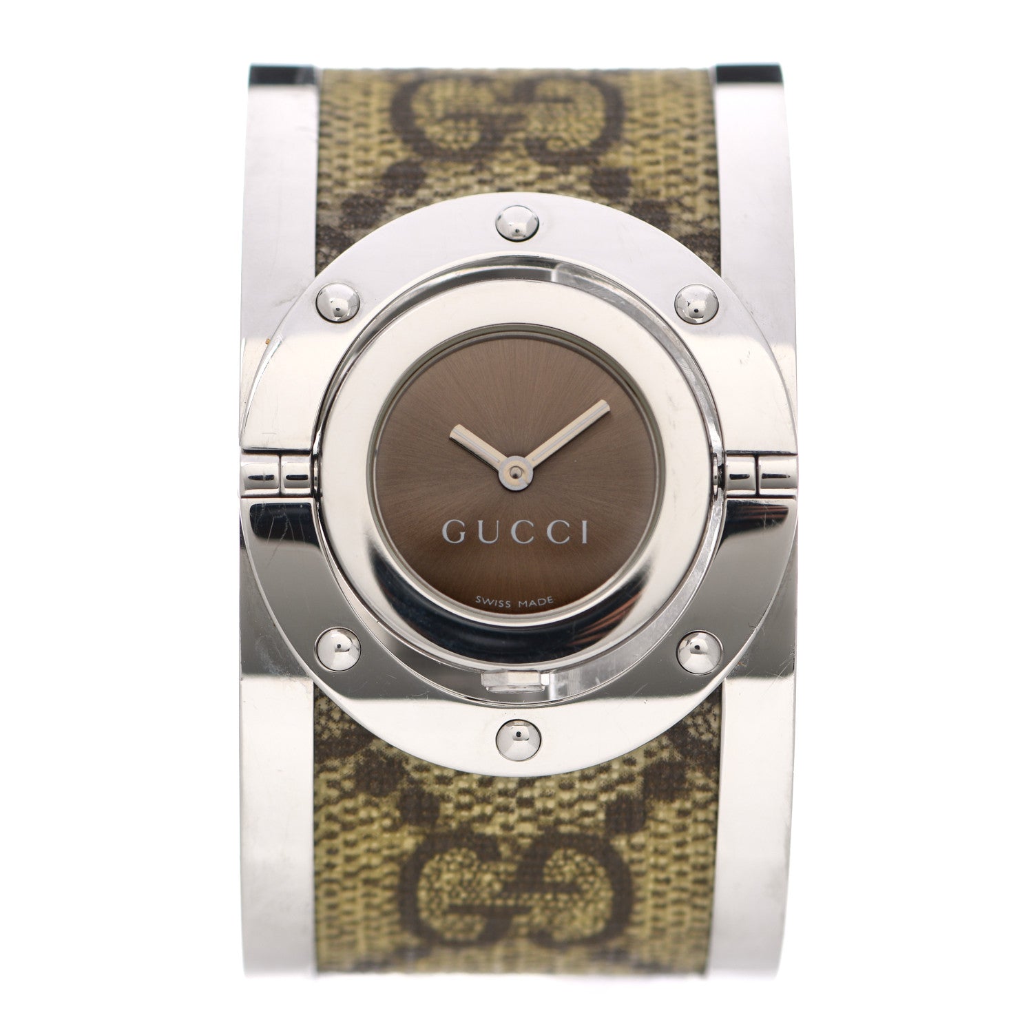 Gucci Stainless Steel Canvas 33mm Twirl Monogram Quartz Watch Brown 1 of 5