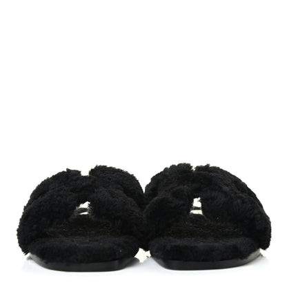Hermes Woolskin Oran Sandals 37 Black 2 of 4