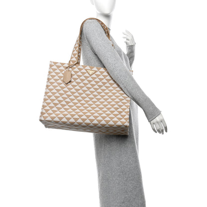 Prada Jacquard Saffiano Triangolo Symbole Embroidered Shopping Tote Corda Talco 2 of 9