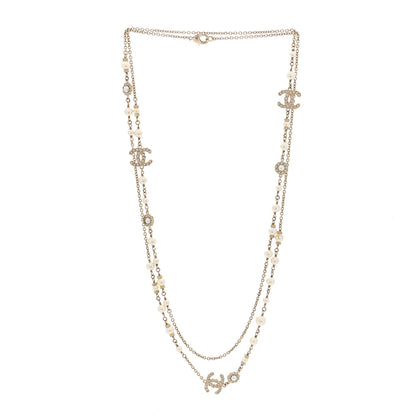 Chanel Pearl Crystal CC Long Necklace Gold 4 of 10