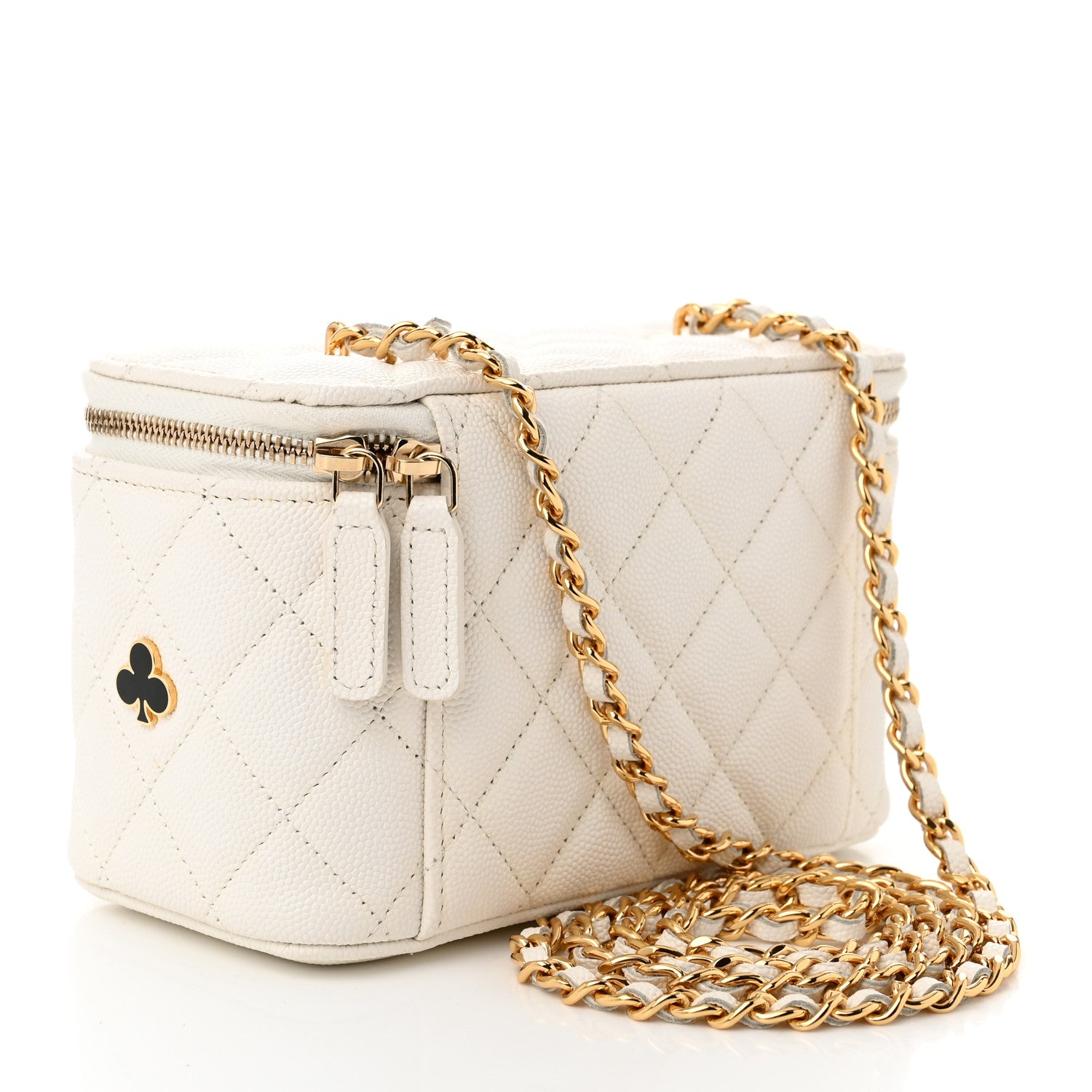 Chanel Caviar Quilted Enamel Coco Casino Small Vanity Case With Chain White 3 of 10