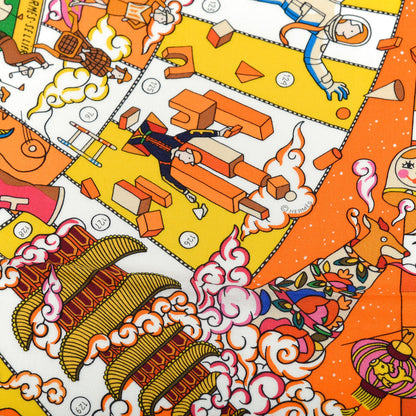 Hermes Cashmere Silk L'Epopee D' Hermes Shawl 140 Orange Jaune Multicolor 4 of 5