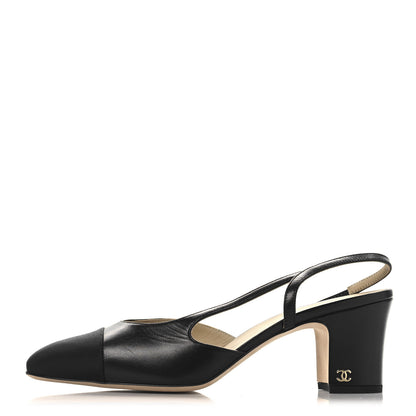 Chanel Goatskin Grosgrain Cap Toe CC Slingback Pumps 40 Black 1 of 10