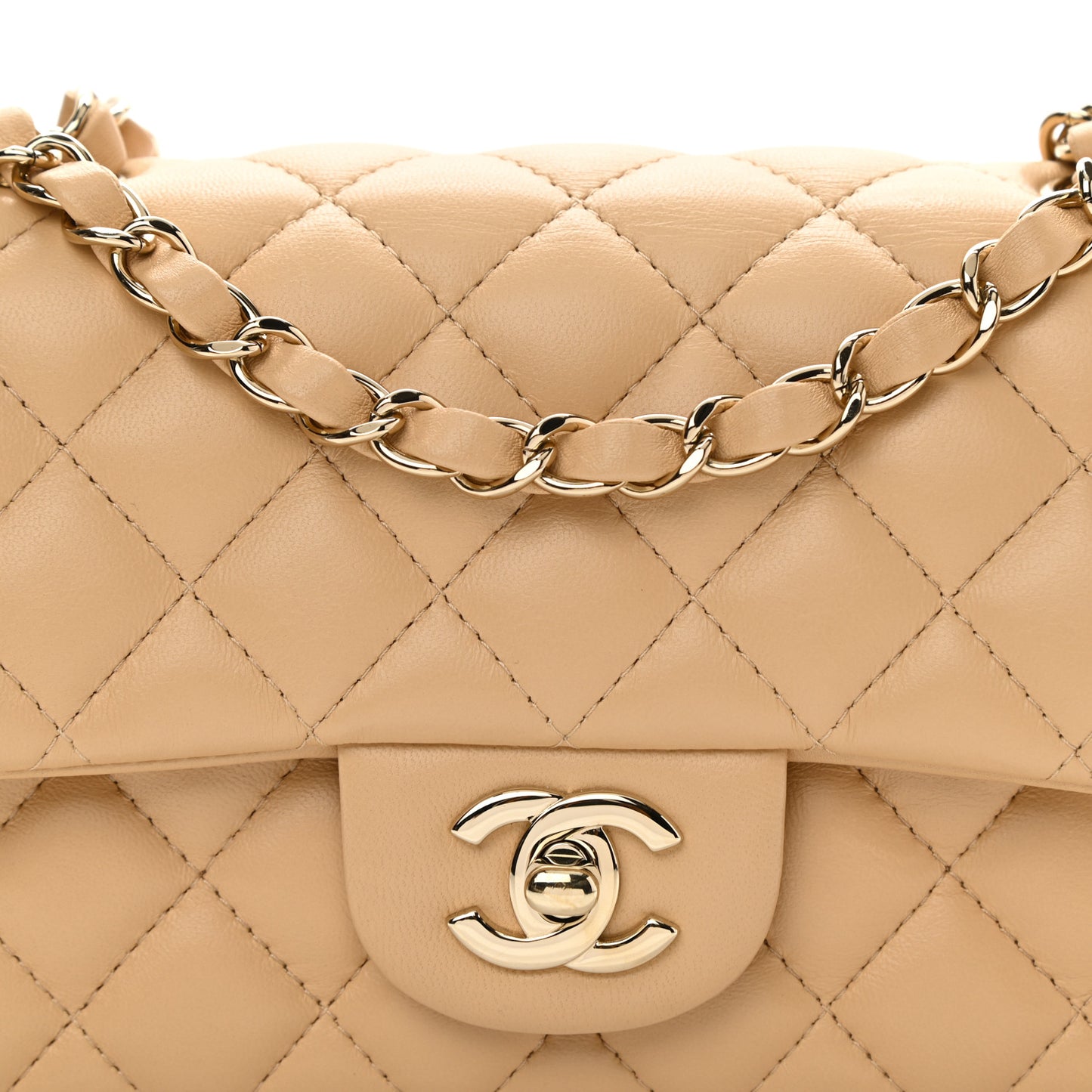 Lambskin Quilted Mini Rectangular Flap Beige
