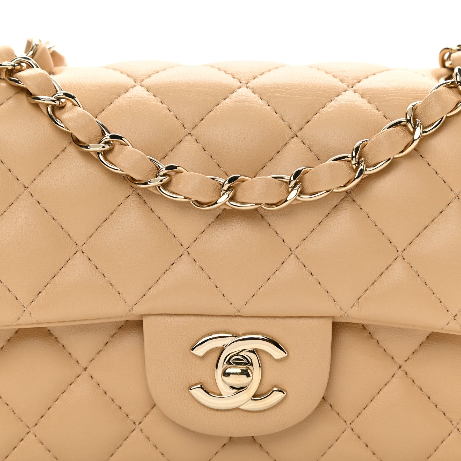 Chanel Lambskin Quilted Mini Rectangular Flap Beige 8 of 10