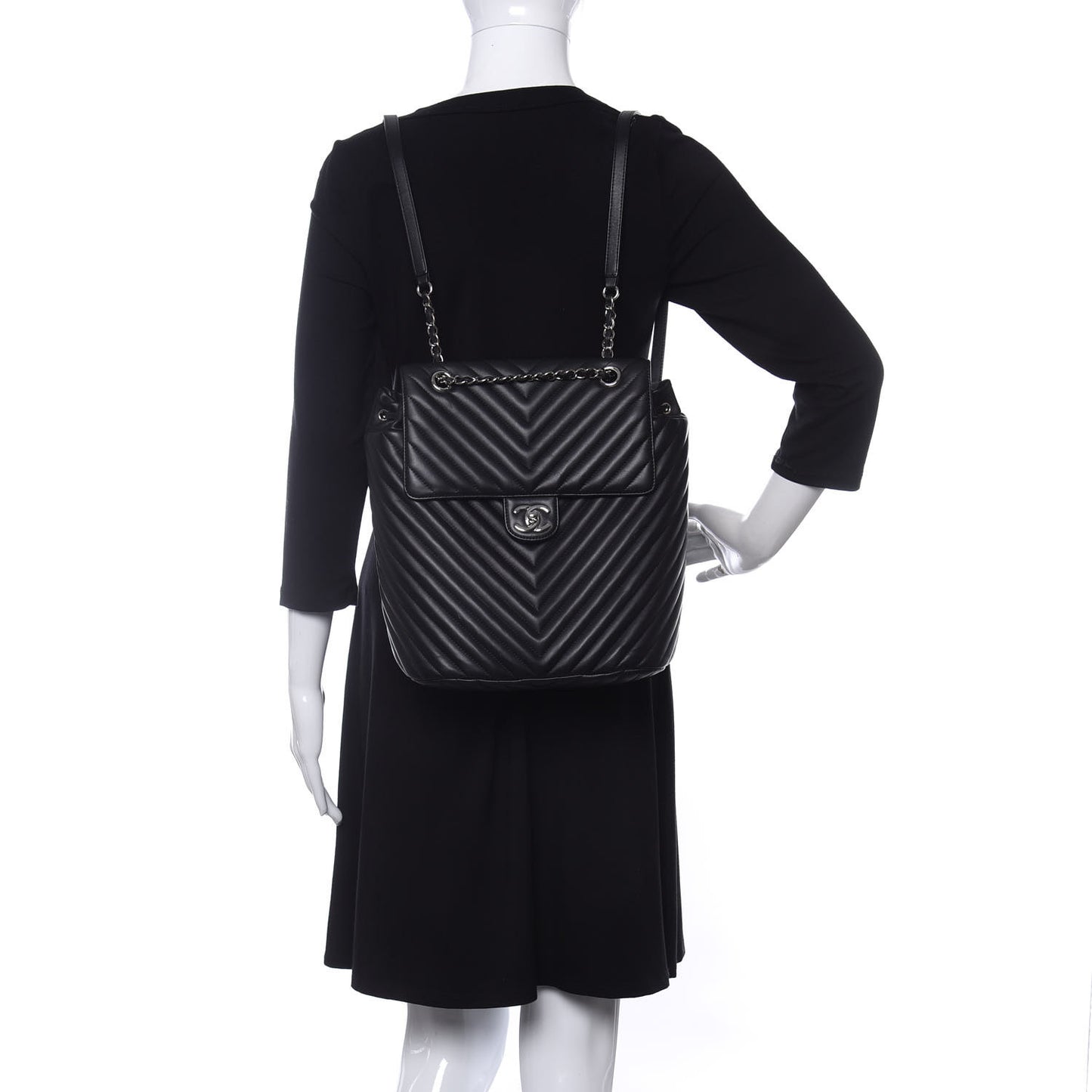 Calfskin Chevron Quilted Large Urban Spirit Backpack Black