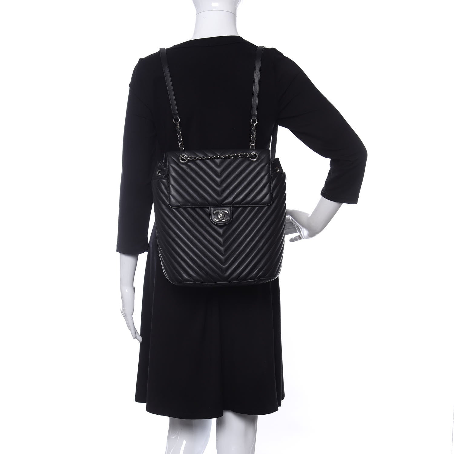 Chanel Calfskin Chevron Quilted Large Urban Spirit Backpack Black 2 of 11