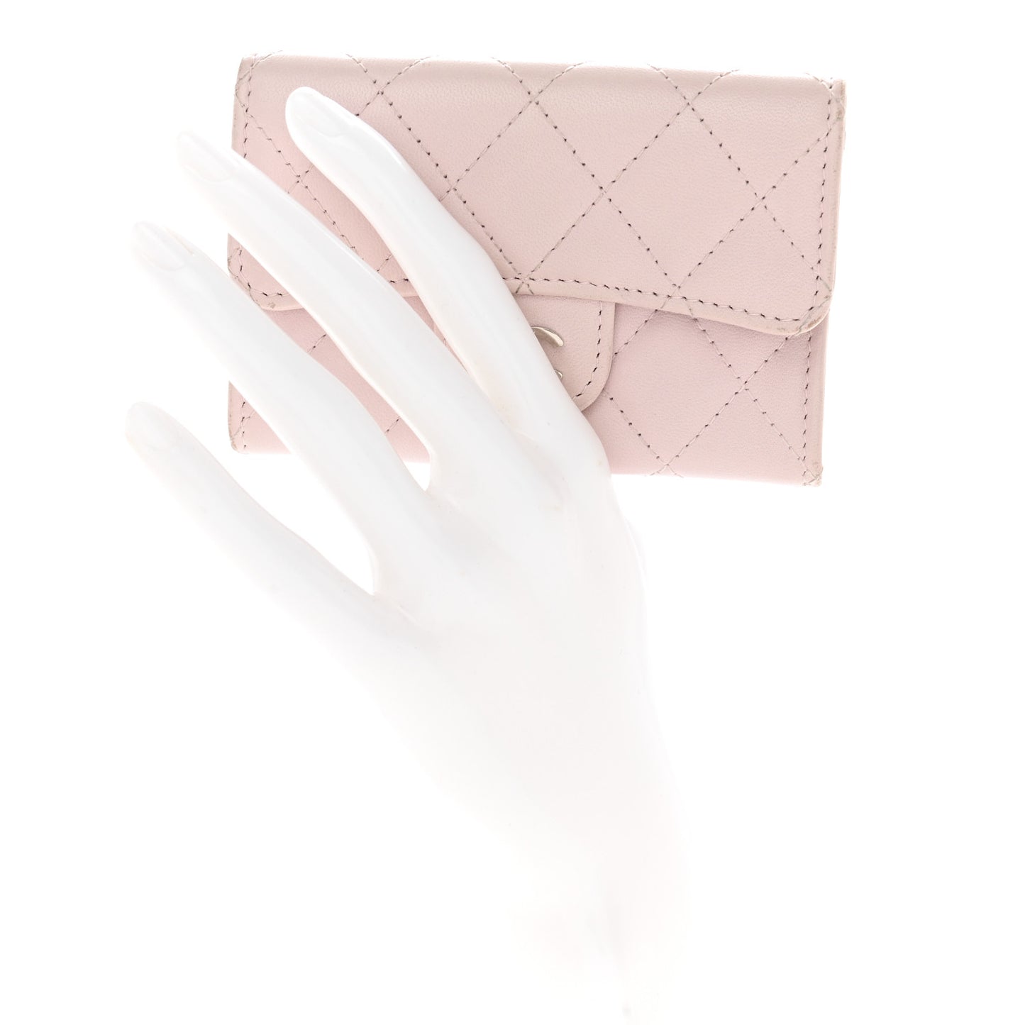 Lambskin Quilted Flap Card Holder Light Pink