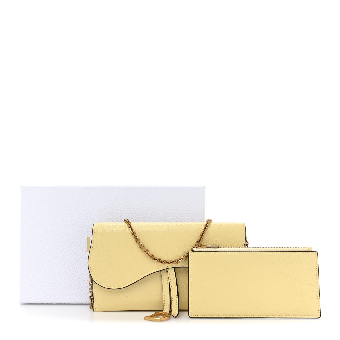 Goatskin Saddle Long Wallet With Chain Pastel Yellow